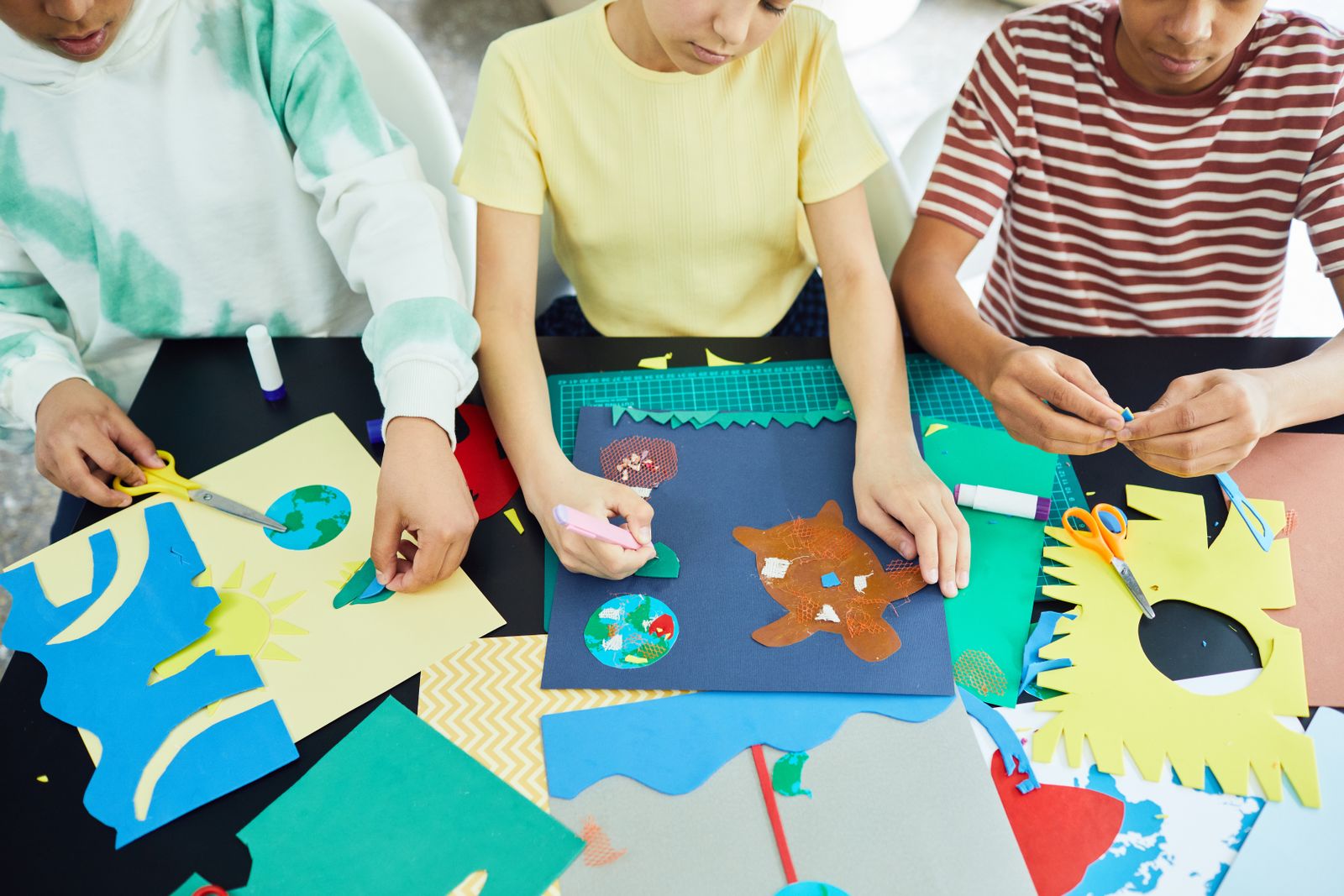 Children making colourful crafts